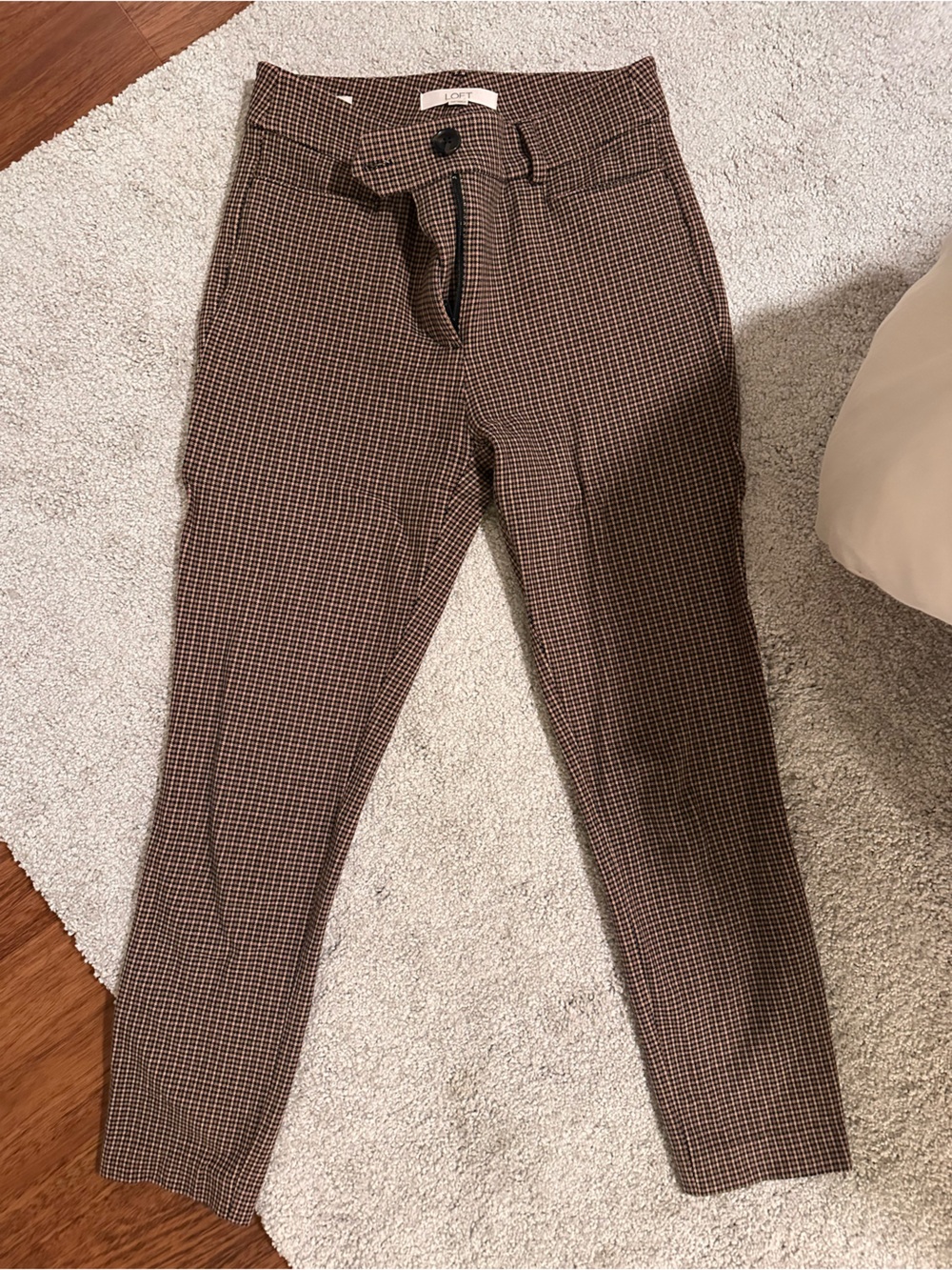 LOFT Brown Checked Ankle Pants